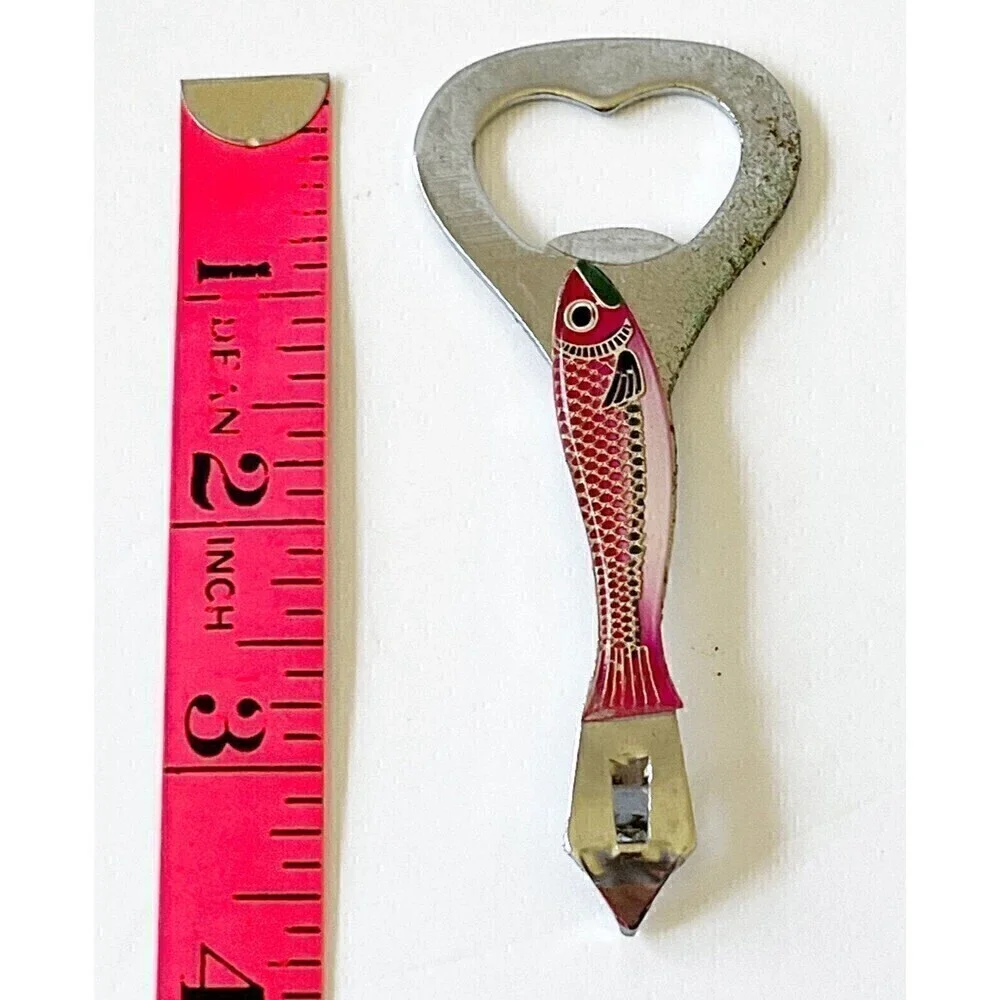 Vintage Bottle Opener Rainbow Trout Fish Red Metal Barware Japan Handheld